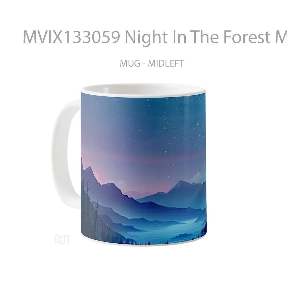 Mug Night In The Forest Mountains Pines Moon Gelas Pemandangan Alam - All-side / Desain