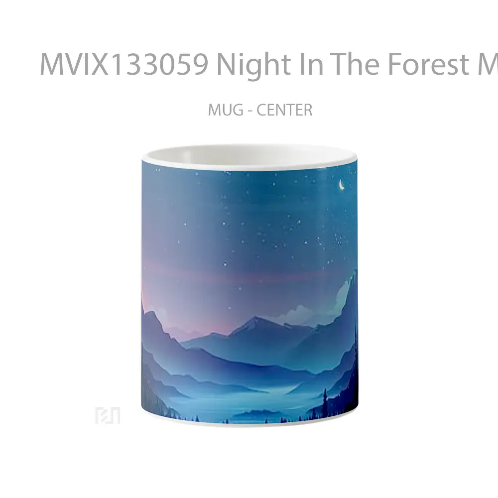Mug Night In The Forest Mountains Pines Moon Gelas Pemandangan Alam