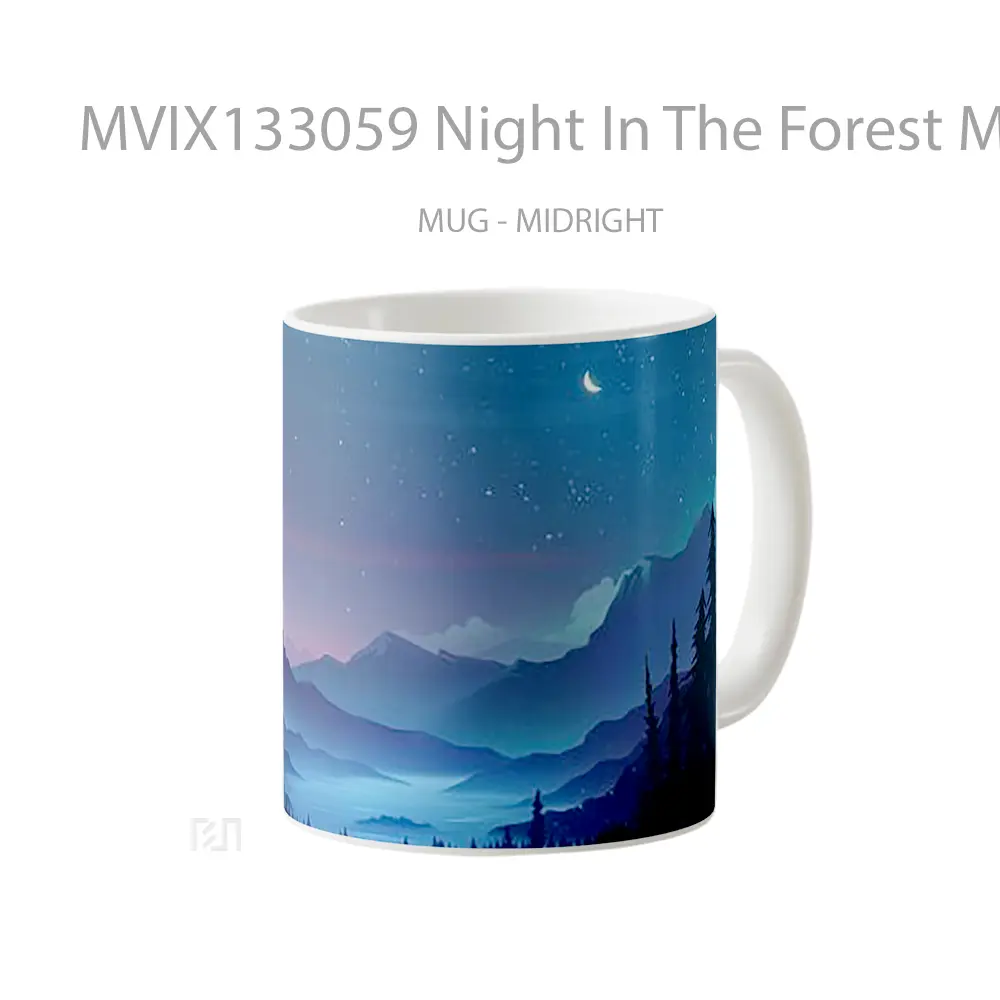 Mug Night In The Forest Mountains Pines Moon Gelas Pemandangan Alam - All-side / Desain