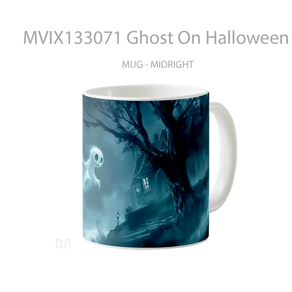 Mug Ghost On Halloween Night Gelas Keramik Unik - All-side / Desain