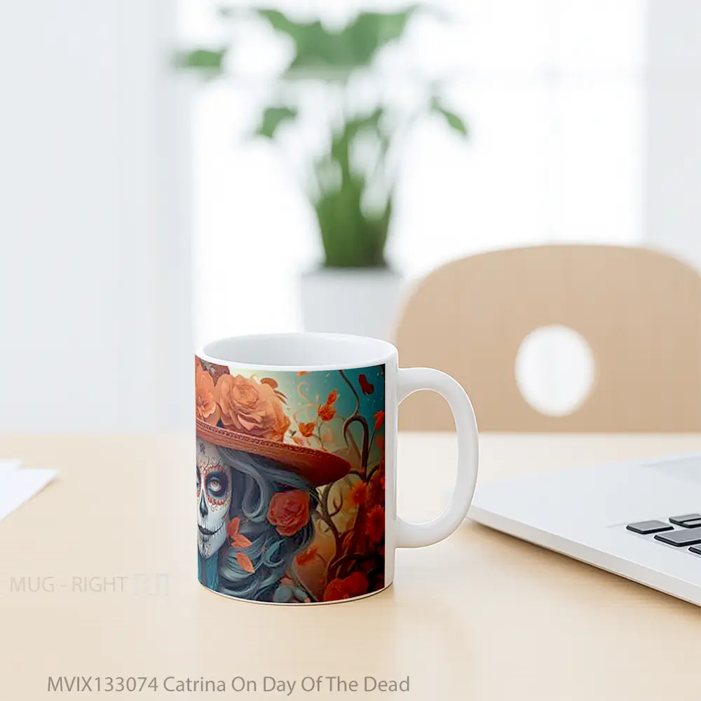 Mug Catrina On Day Of The Dead Gelas Keramik Unik - All-side / Desain