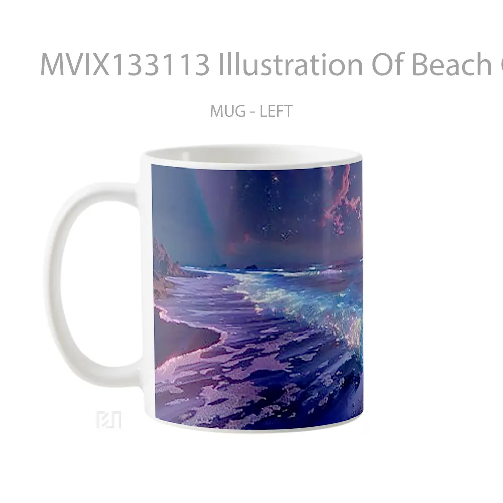 Mug Illustration Of Beach On Coast At Night Gelas Pemandangan Alam - All-side / Desain