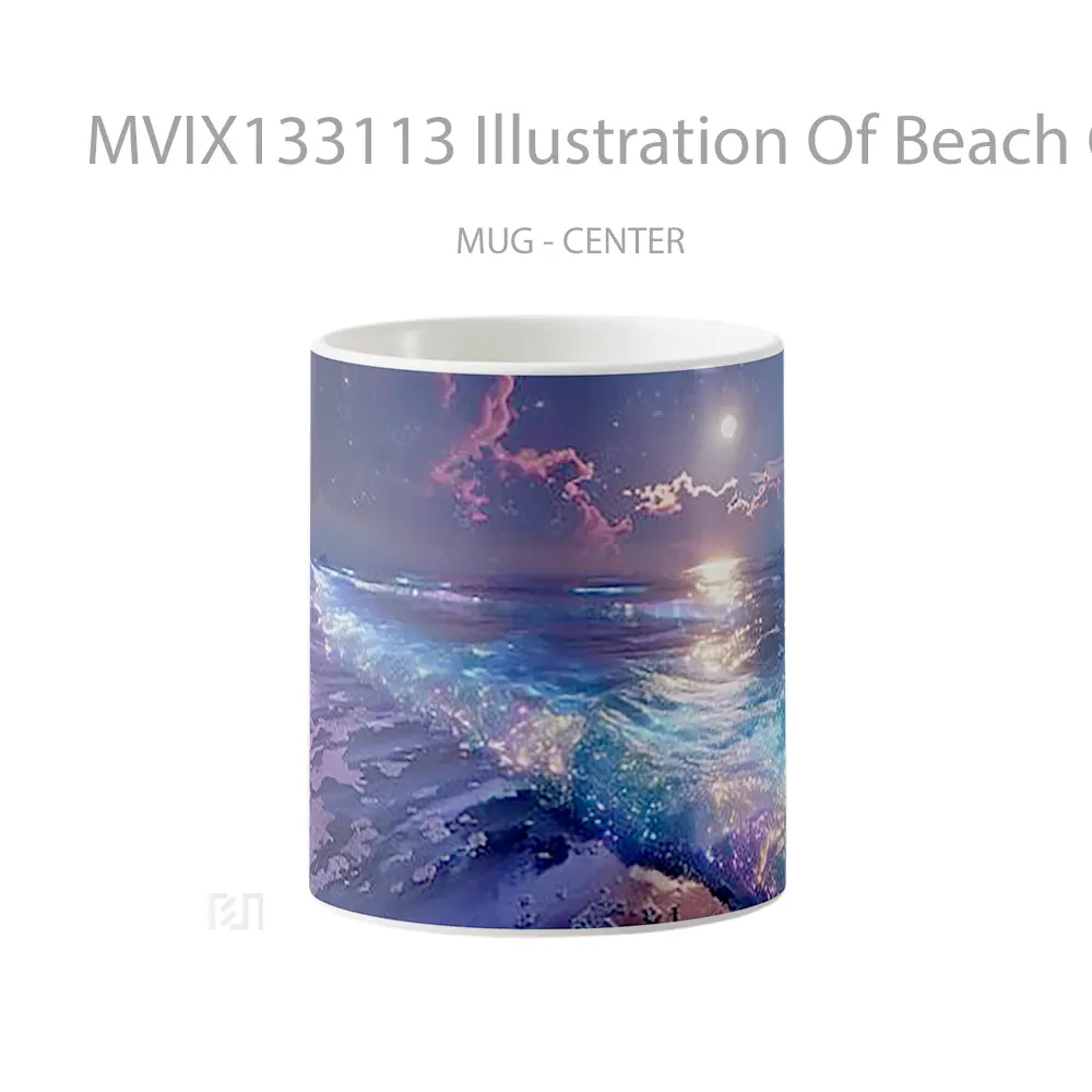 Mug Illustration Of Beach On Coast At Night Gelas Pemandangan Alam