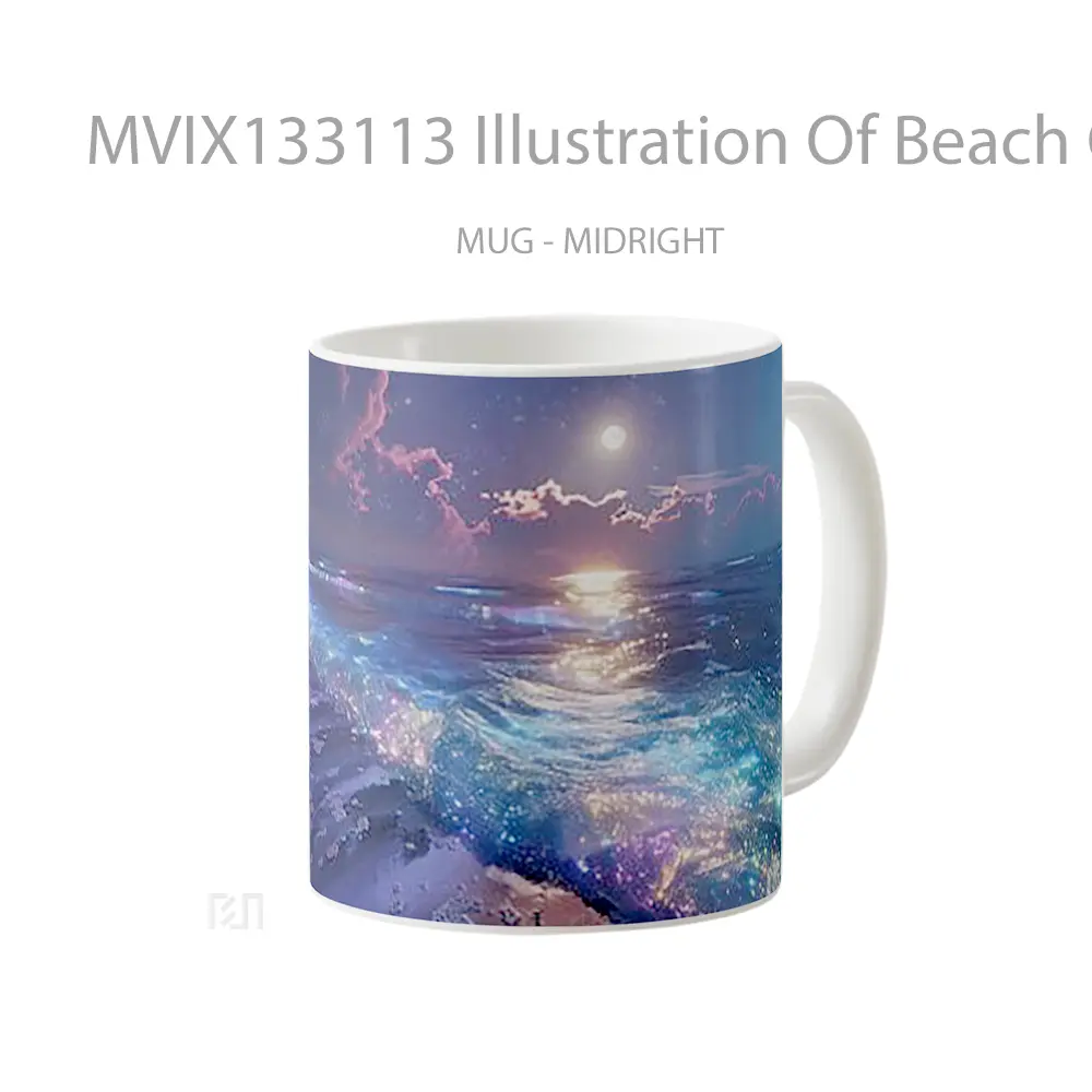 Mug Illustration Of Beach On Coast At Night Gelas Pemandangan Alam - All-side / Desain