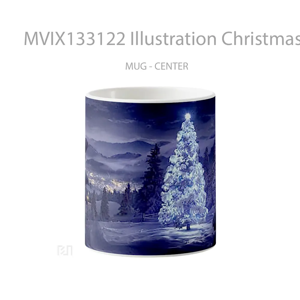 Mug Illustration Christmas Tree In The Forest Gelas Pemandangan Alam
