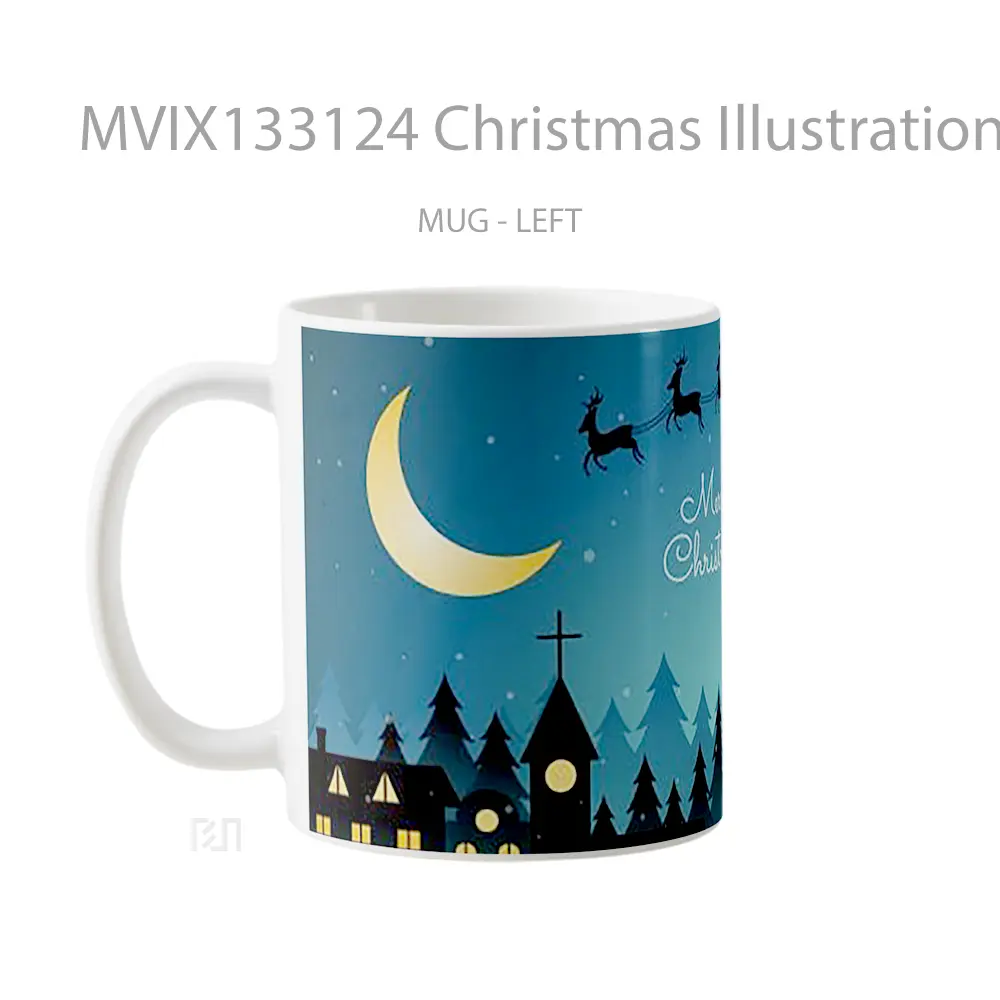 Mug Christmas Illustration Santa And His Reindeer Gelas Hewan Lucu - All-side / Desain