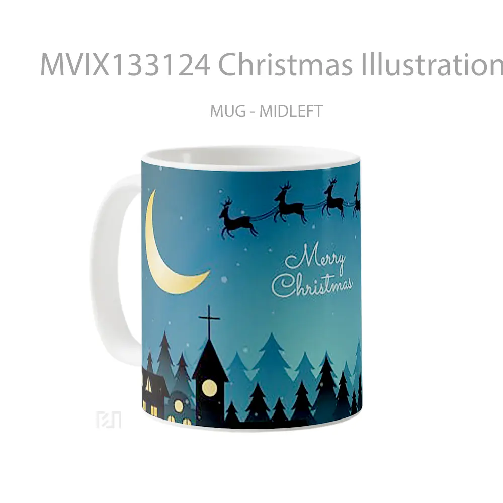 Mug Christmas Illustration Santa And His Reindeer Gelas Hewan Lucu - All-side / Desain