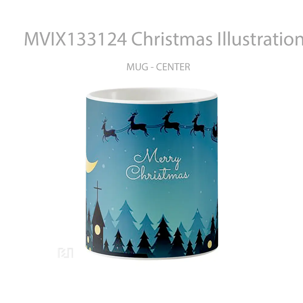 Mug Christmas Illustration Santa And His Reindeer Gelas Hewan Lucu