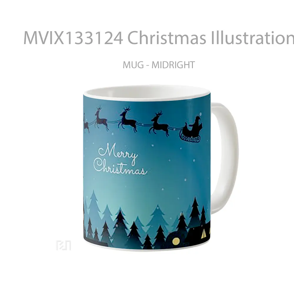 Mug Christmas Illustration Santa And His Reindeer Gelas Hewan Lucu - All-side / Desain