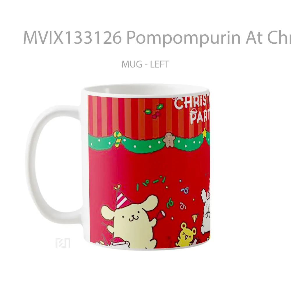 Mug Pompompurin At Christmas Party Gelas Keramik Unik - All-side / Desain