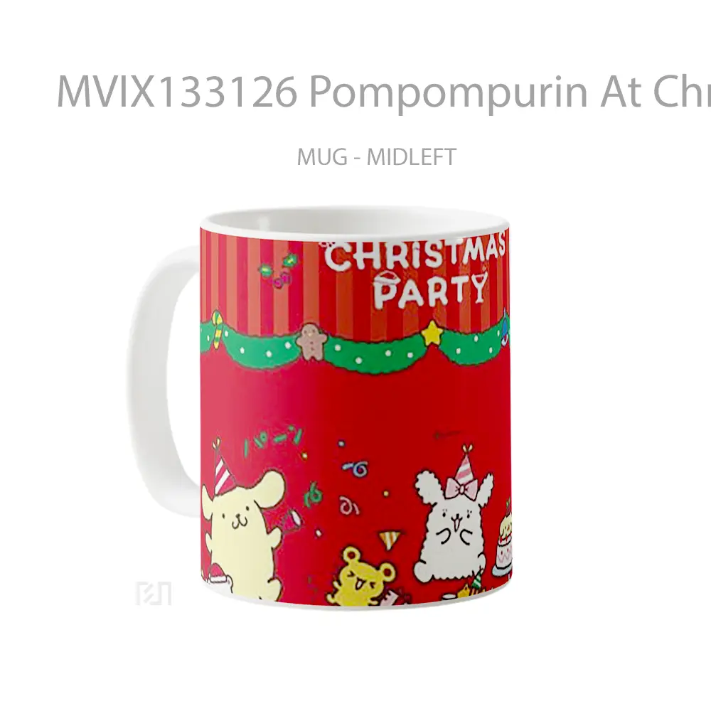 Mug Pompompurin At Christmas Party Gelas Keramik Unik - All-side / Desain