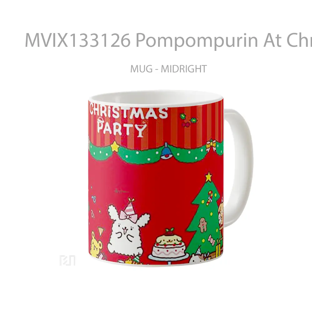 Mug Pompompurin At Christmas Party Gelas Keramik Unik - All-side / Desain