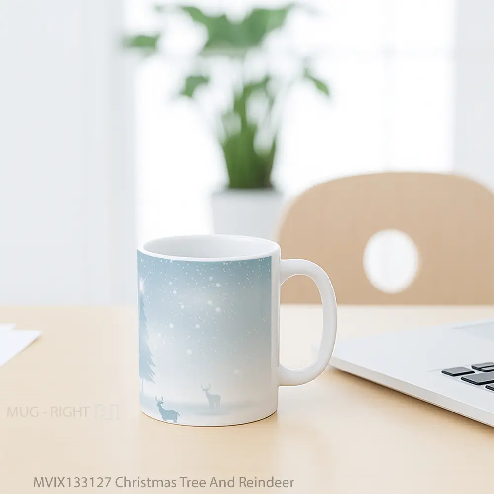 Mug Christmas Tree And Reindeer Gelas Hewan Lucu - All-side / Desain