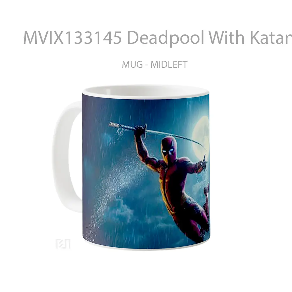 Mug Deadpool With Katana Sword Gelas Superhero - All-side / Desain