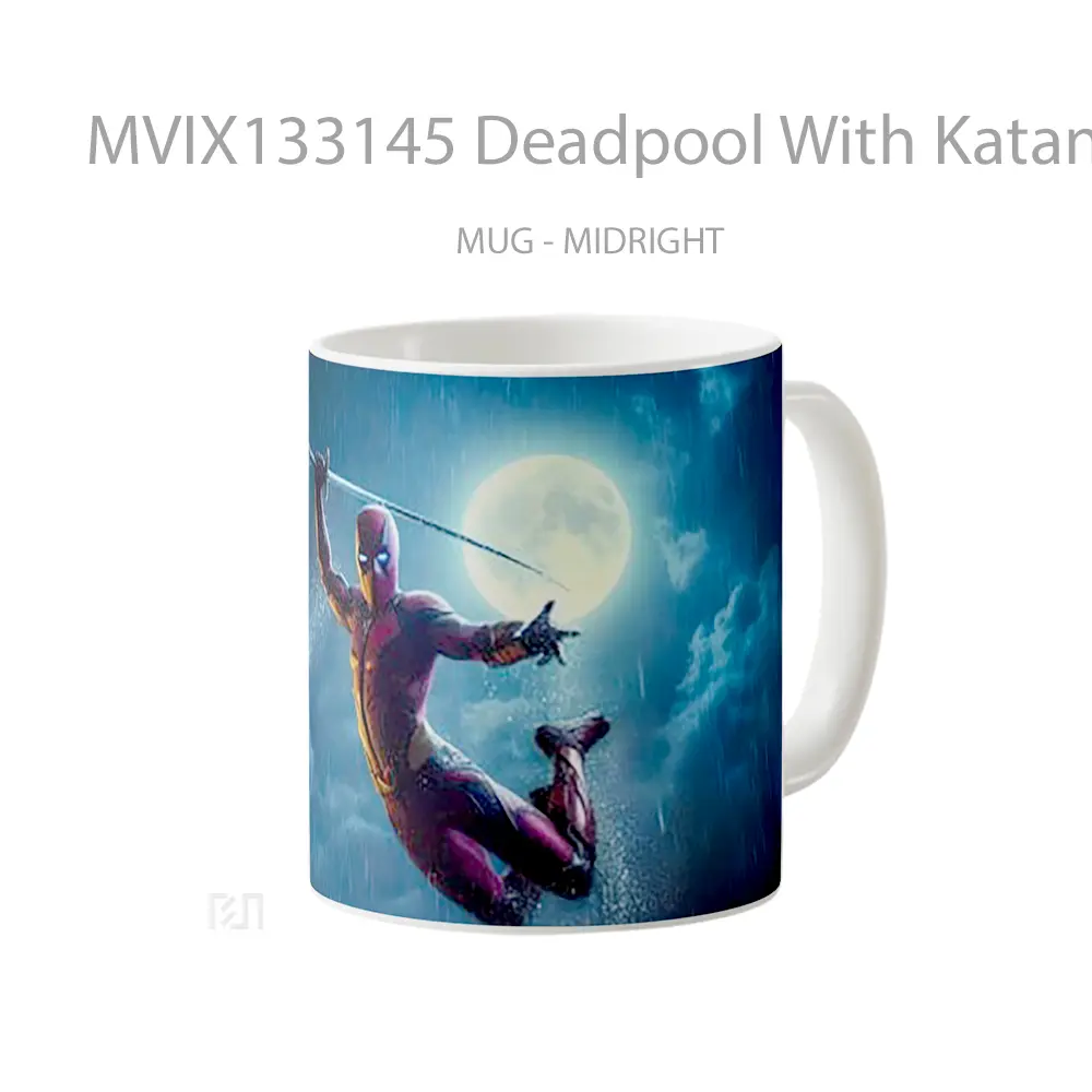 Mug Deadpool With Katana Sword Gelas Superhero - All-side / Desain