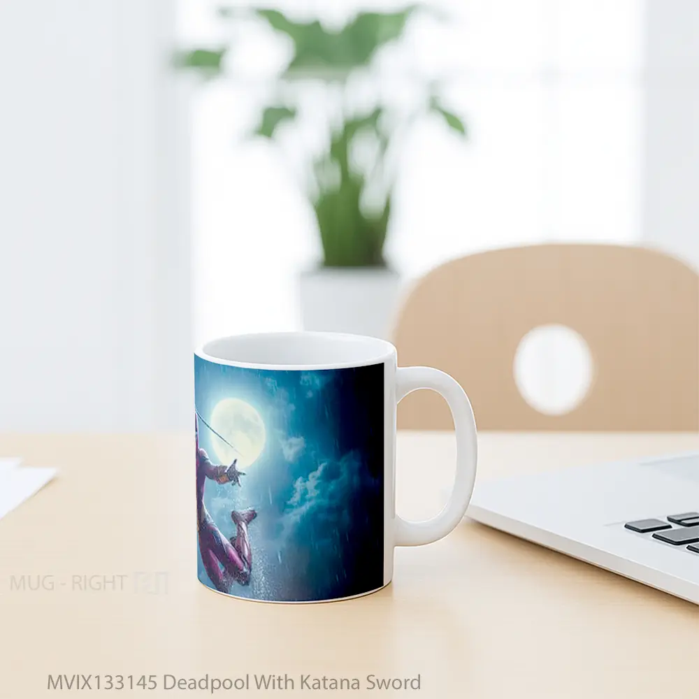 Mug Deadpool With Katana Sword Gelas Superhero - All-side / Desain