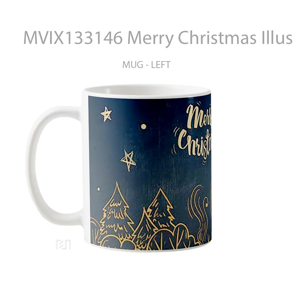 Mug Merry Christmas Illustration Gelas Seni Modern - All-side / Desain