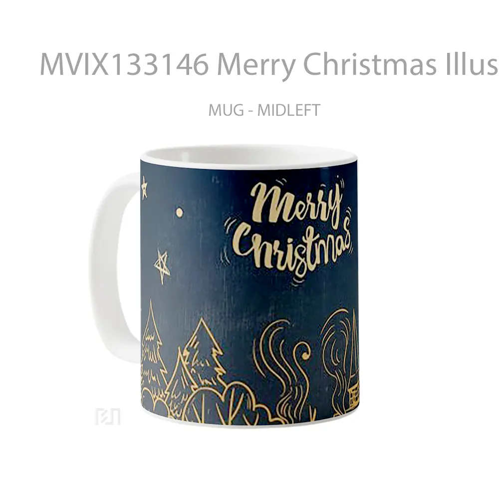 Mug Merry Christmas Illustration Gelas Seni Modern - All-side / Desain