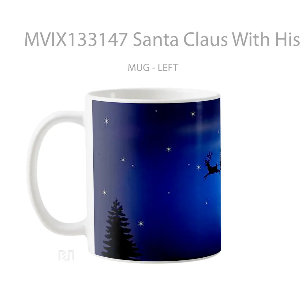 Mug Santa Claus With His Reindeer Between The Moon And Stars Gelas Hewan Lucu - All-side / Desain