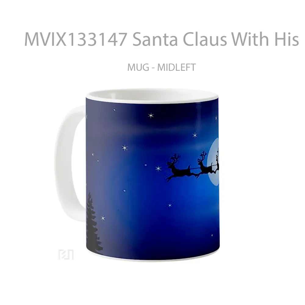 Mug Santa Claus With His Reindeer Between The Moon And Stars Gelas Hewan Lucu - All-side / Desain