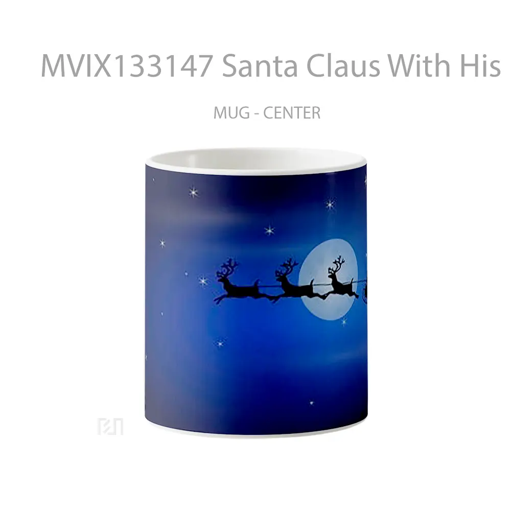 Mug Santa Claus With His Reindeer Between The Moon And Stars Gelas Hewan Lucu