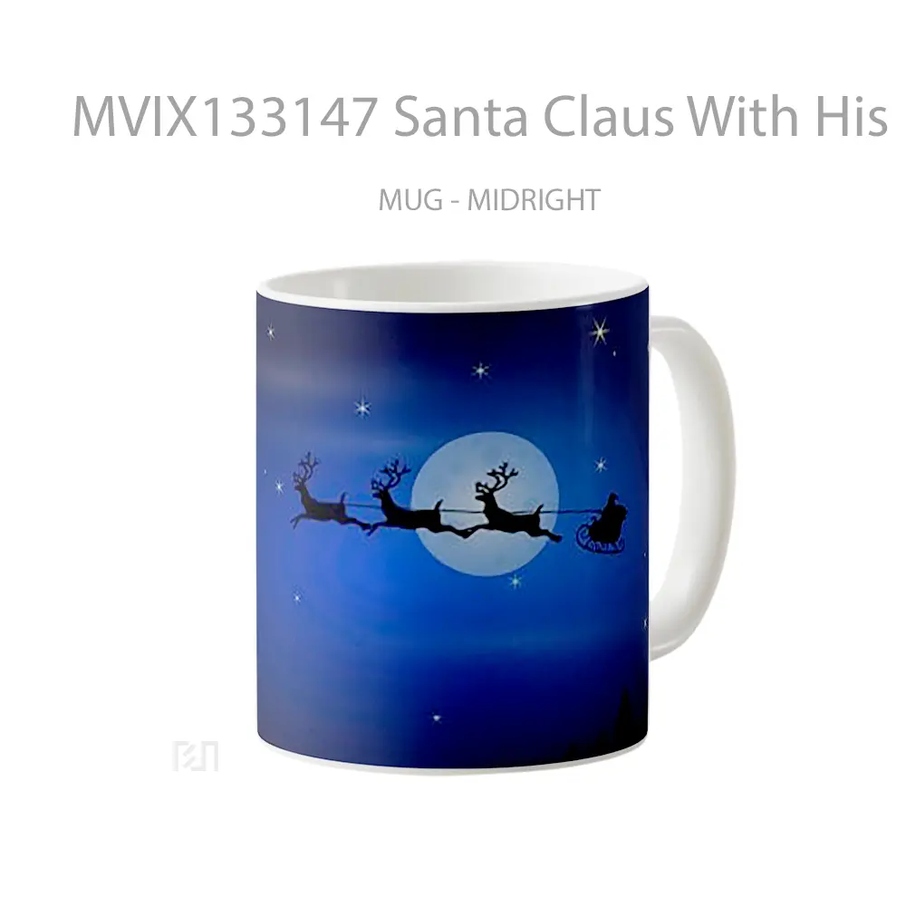 Mug Santa Claus With His Reindeer Between The Moon And Stars Gelas Hewan Lucu - All-side / Desain
