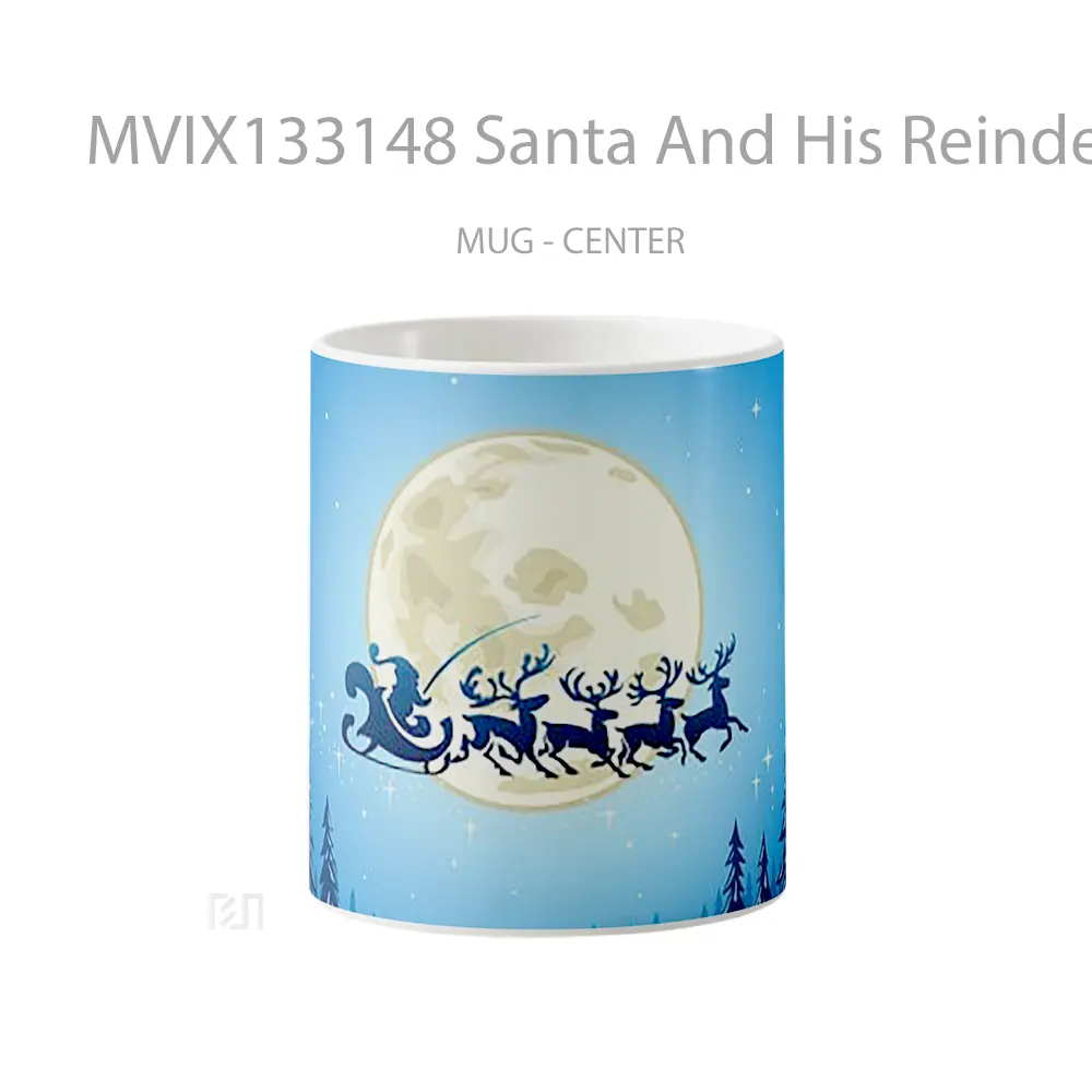 Mug Santa And His Reindeer Between Forest And Full Moon Gelas Hewan Lucu