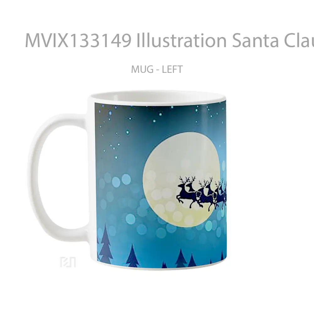 Mug Illustration Santa Claus Over The Forest Gelas Pemandangan Alam - All-side / Desain