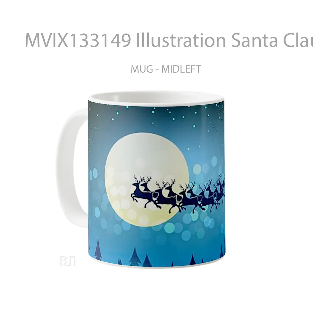 Mug Illustration Santa Claus Over The Forest Gelas Pemandangan Alam - All-side / Desain