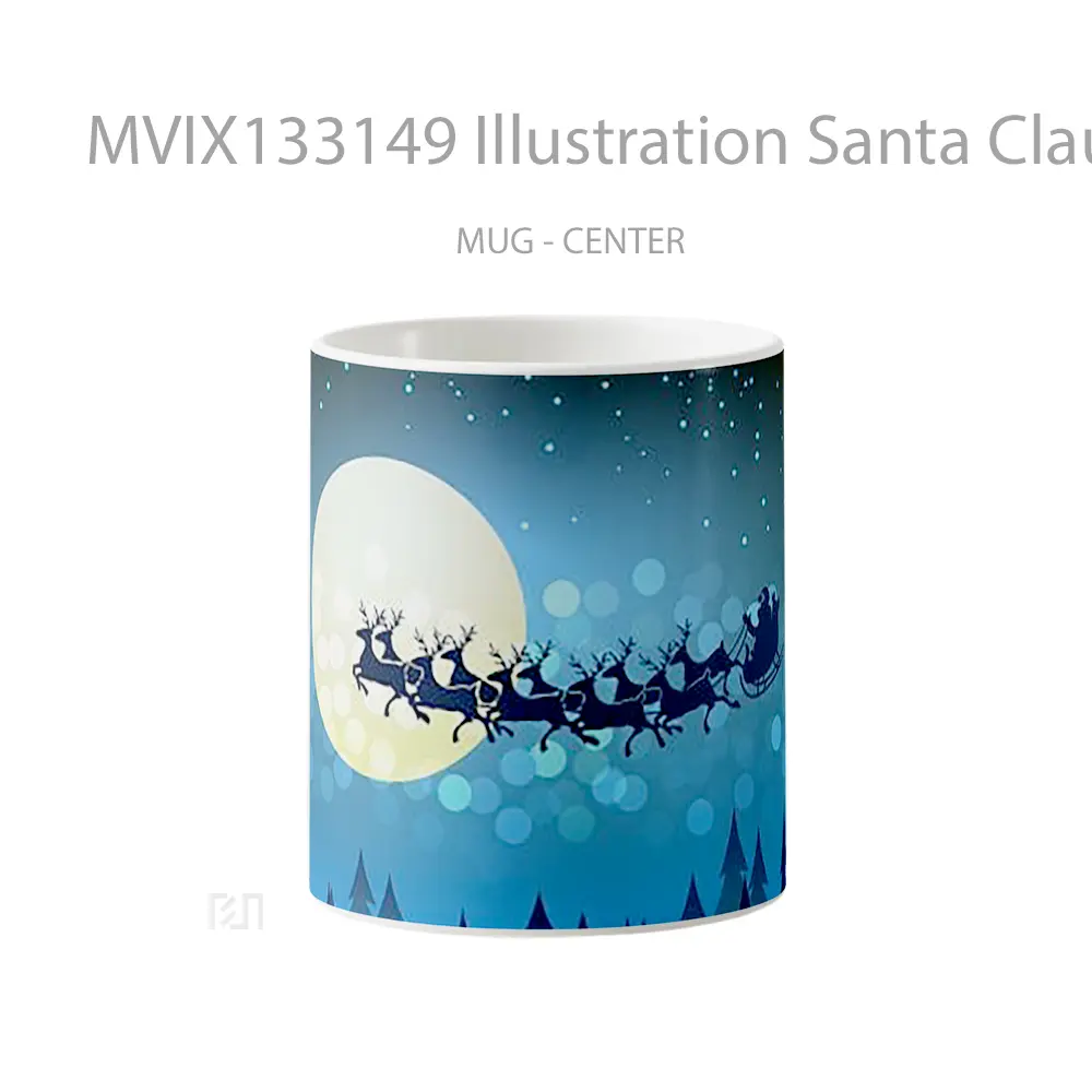 Mug Illustration Santa Claus Over The Forest Gelas Pemandangan Alam