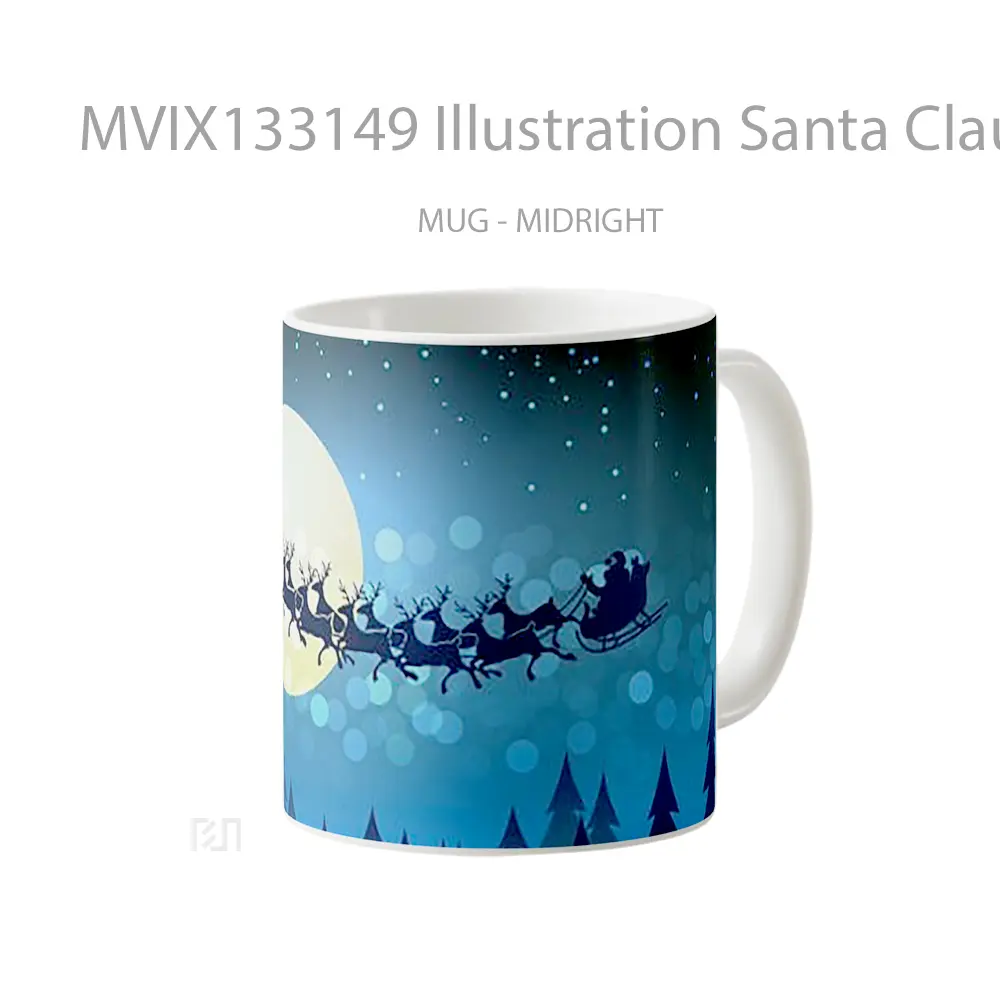 Mug Illustration Santa Claus Over The Forest Gelas Pemandangan Alam - All-side / Desain