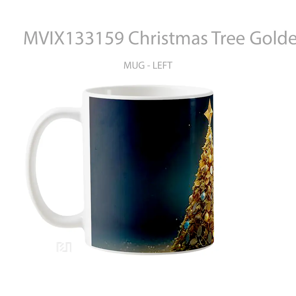Mug Christmas Tree Golden Decoration Gelas Pemandangan Alam - All-side / Desain