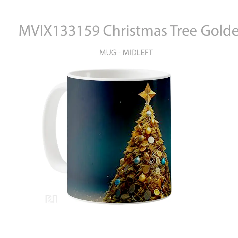 Mug Christmas Tree Golden Decoration Gelas Pemandangan Alam - All-side / Desain