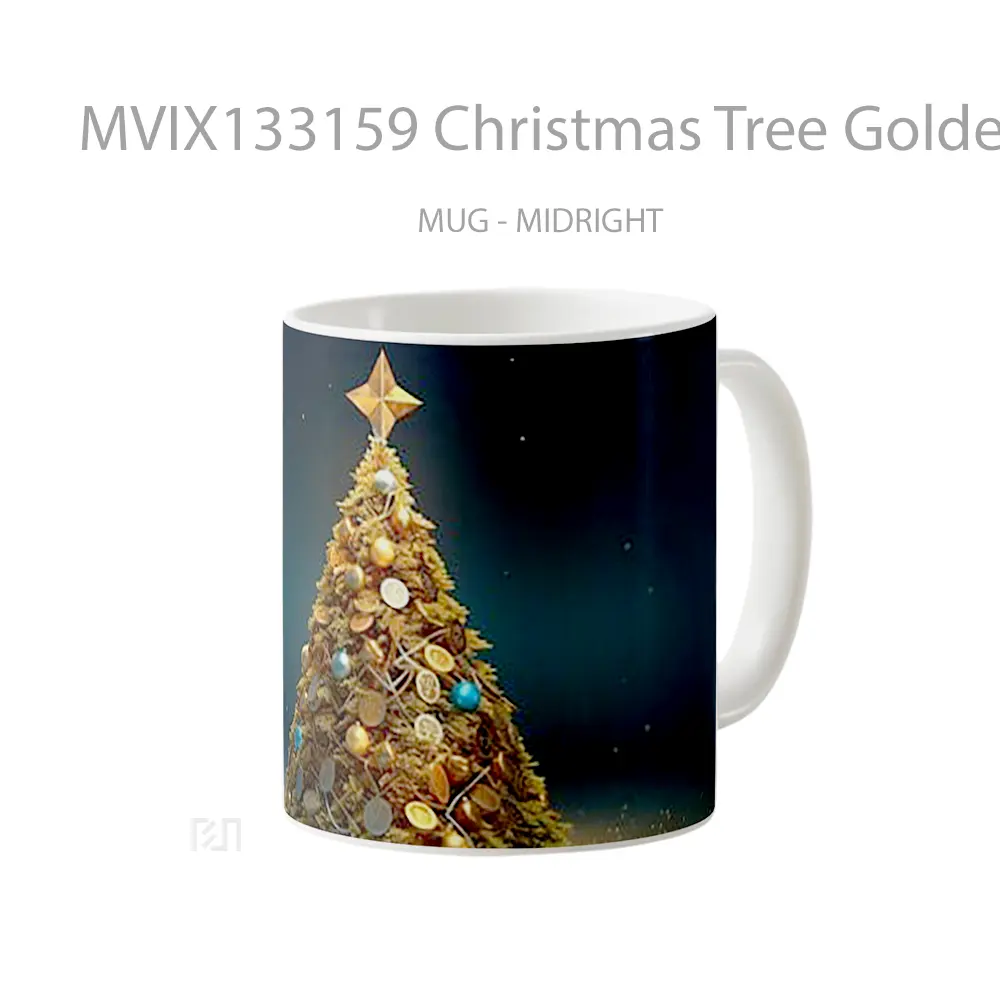 Mug Christmas Tree Golden Decoration Gelas Pemandangan Alam - All-side / Desain