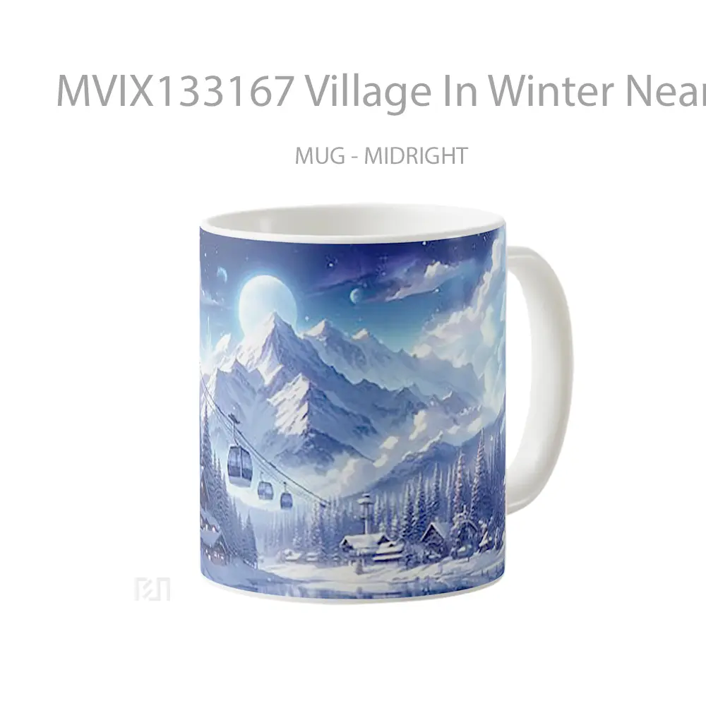 Mug Village In Winter Near Lake And Mountains Gelas Pemandangan Alam - All-side / Desain