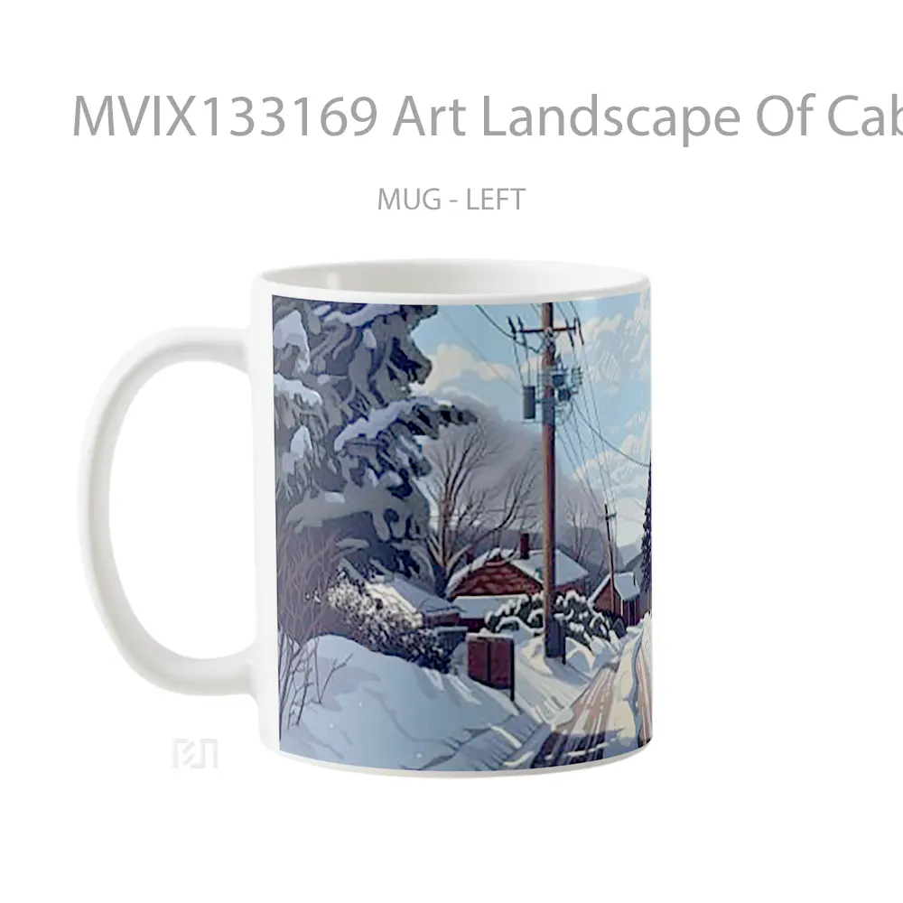 Mug Art Landscape Of Cabins In Winter Gelas Pemandangan Alam - All-side / Desain
