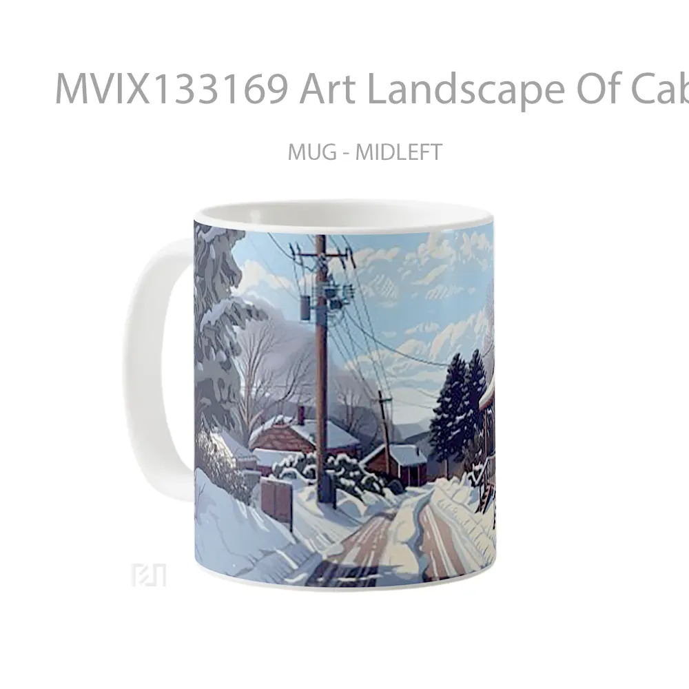 Mug Art Landscape Of Cabins In Winter Gelas Pemandangan Alam - All-side / Desain