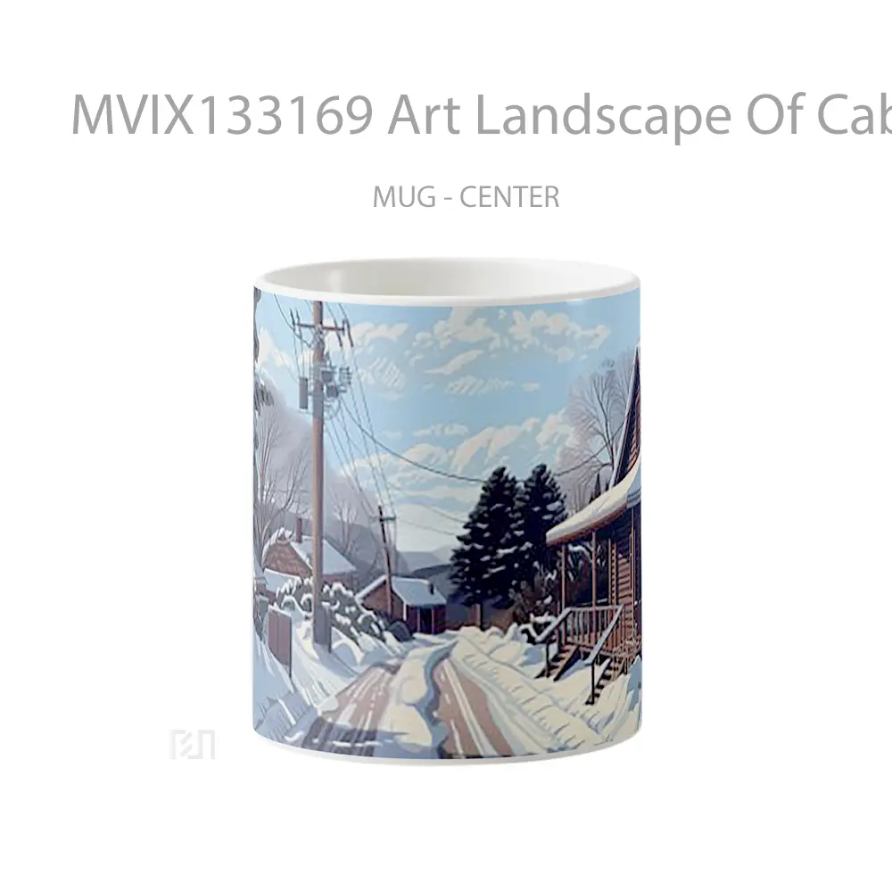 Mug Art Landscape Of Cabins In Winter Gelas Pemandangan Alam