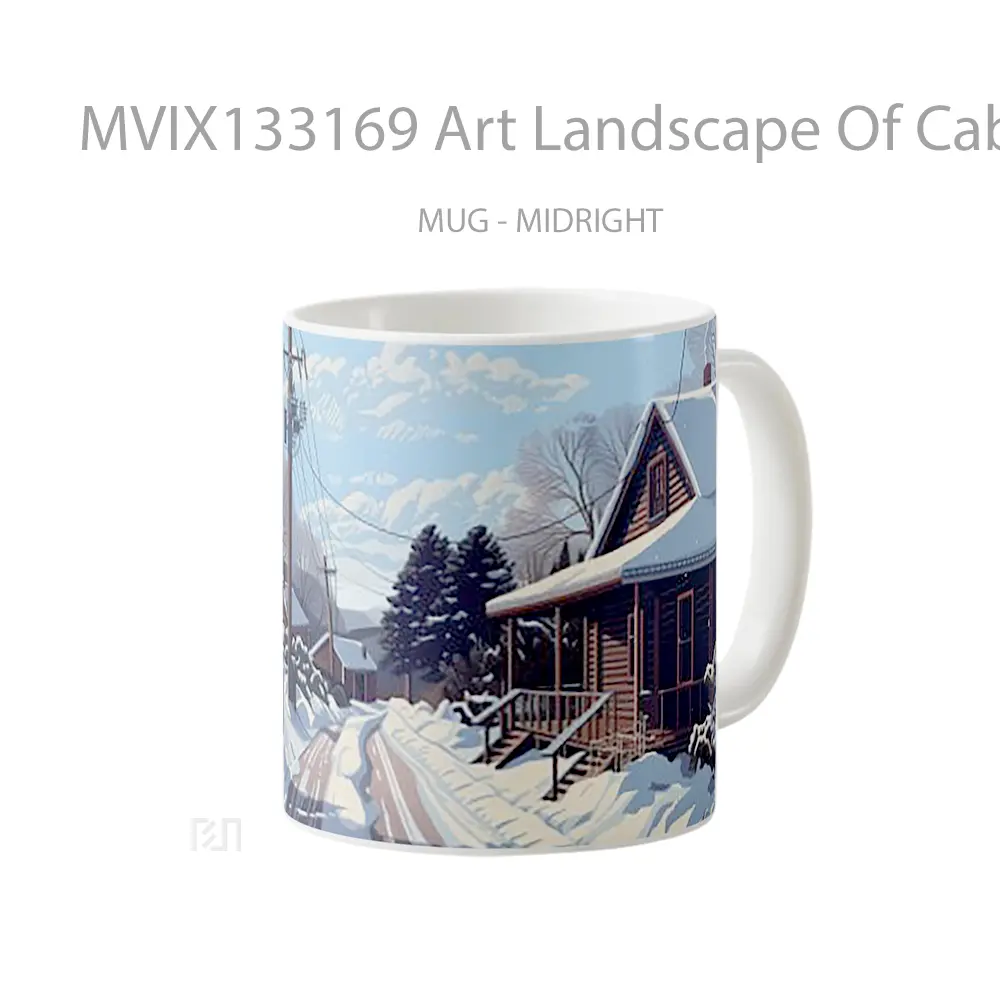 Mug Art Landscape Of Cabins In Winter Gelas Pemandangan Alam - All-side / Desain