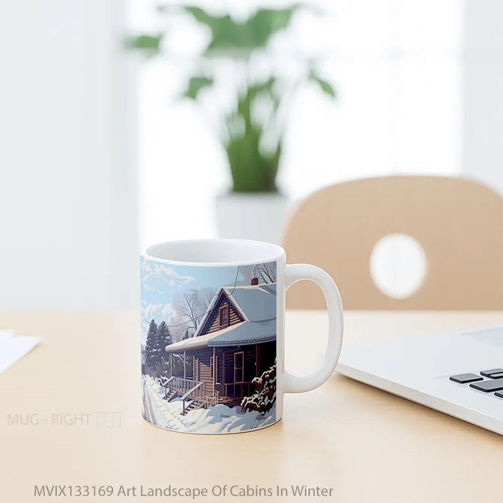 Mug Art Landscape Of Cabins In Winter Gelas Pemandangan Alam - All-side / Desain