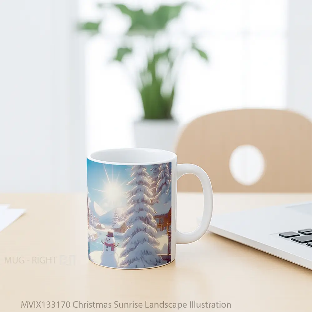 Mug Christmas Sunrise Landscape Illustration Gelas Pemandangan Alam - All-side / Desain