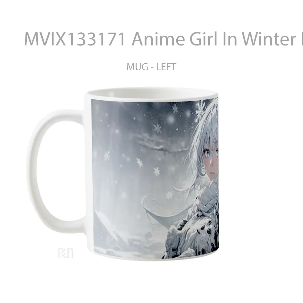 Mug Anime Girl In Winter Forest Cangkir Anime - All-side / Desain