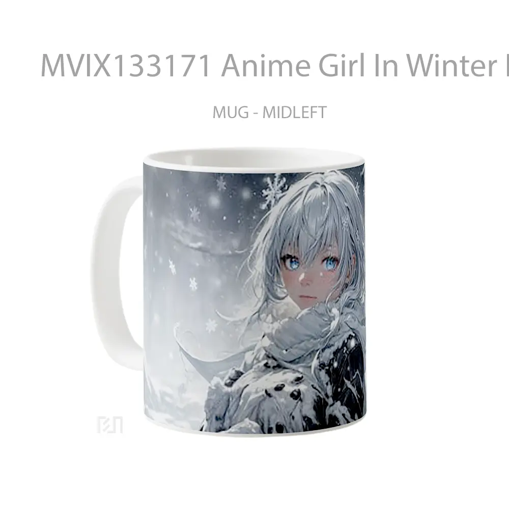 Mug Anime Girl In Winter Forest Cangkir Anime - All-side / Desain