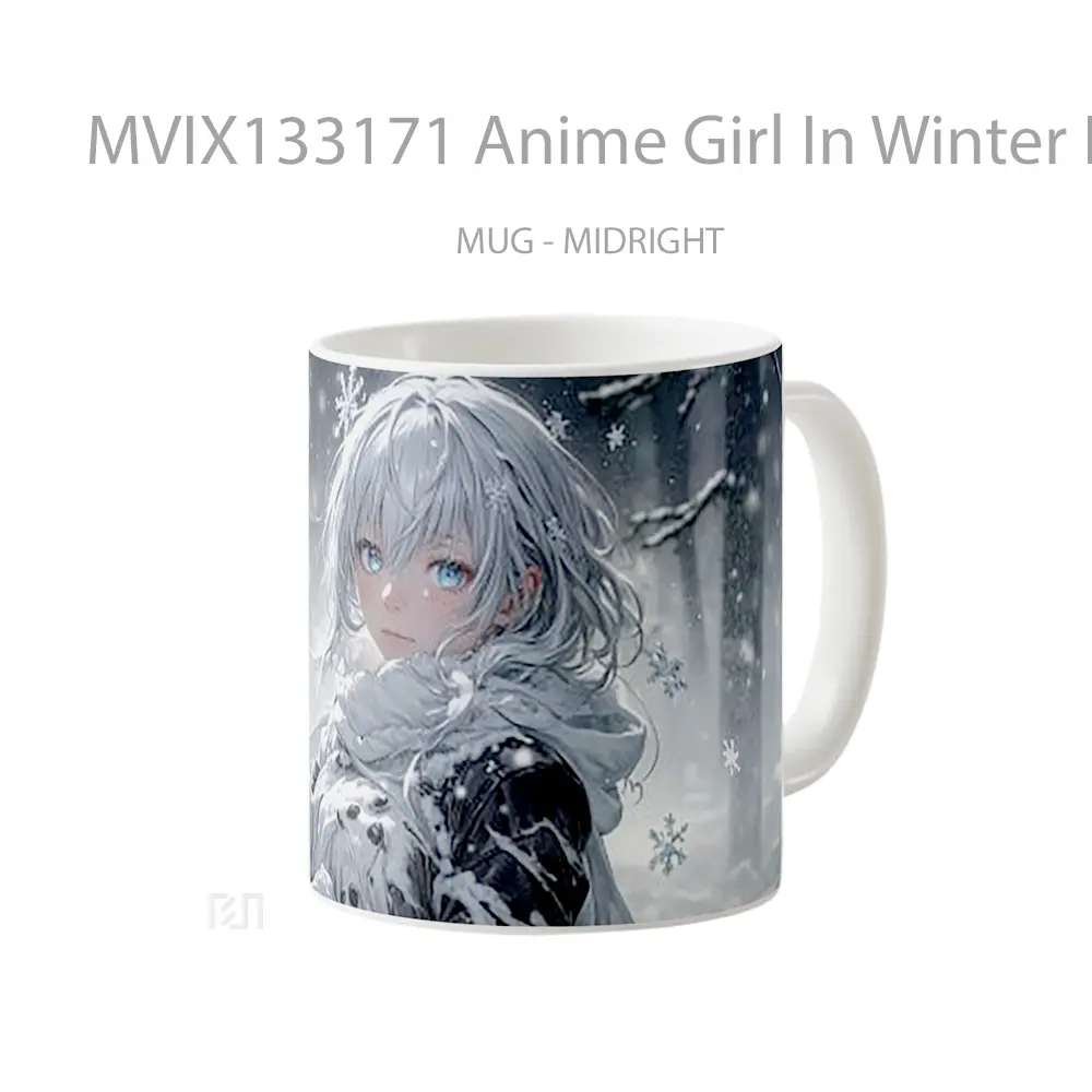 Mug Anime Girl In Winter Forest Cangkir Anime - All-side / Desain