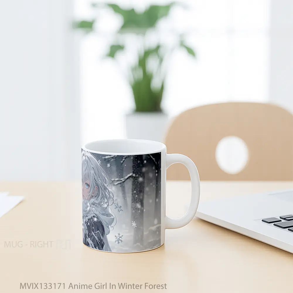 Mug Anime Girl In Winter Forest Cangkir Anime - All-side / Desain
