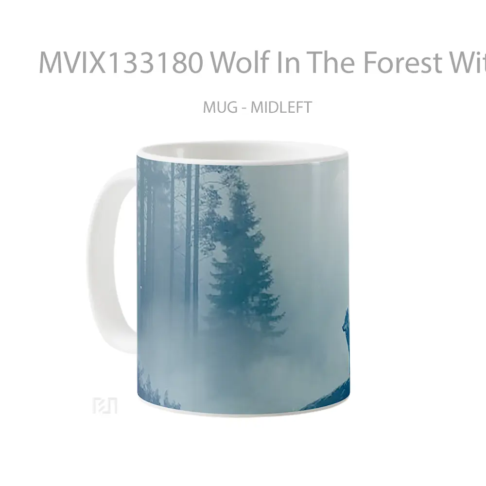 Mug Wolf In The Forest With Winter Fog Gelas Hewan Lucu - All-side / Desain