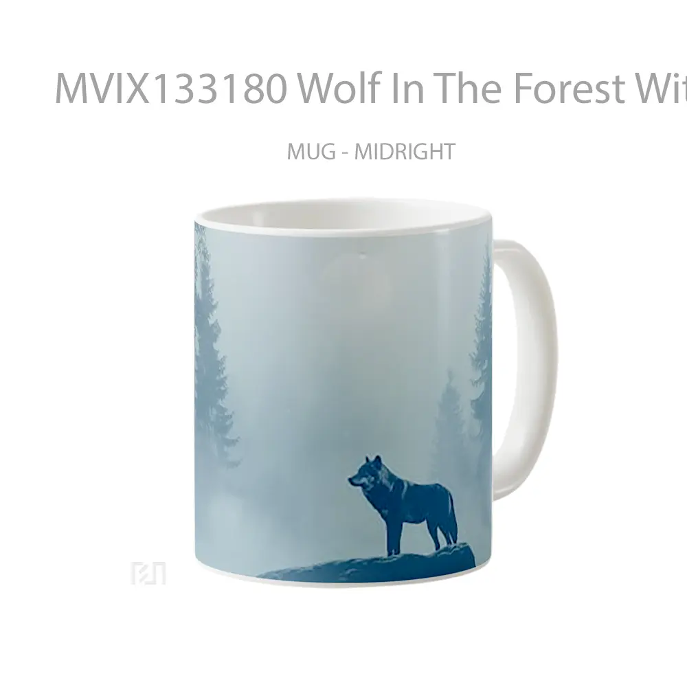 Mug Wolf In The Forest With Winter Fog Gelas Hewan Lucu - All-side / Desain