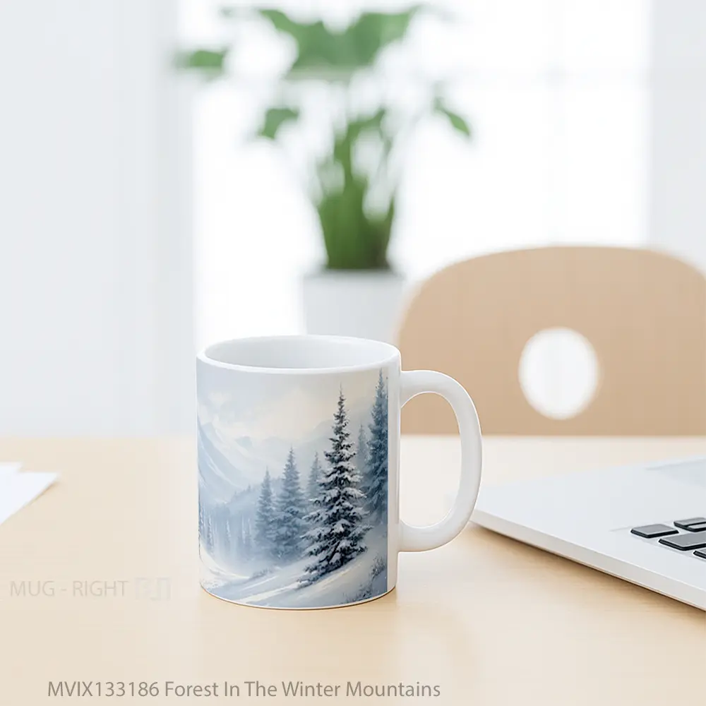Mug Forest In The Winter Mountains Gelas Pemandangan Alam - All-side / Desain