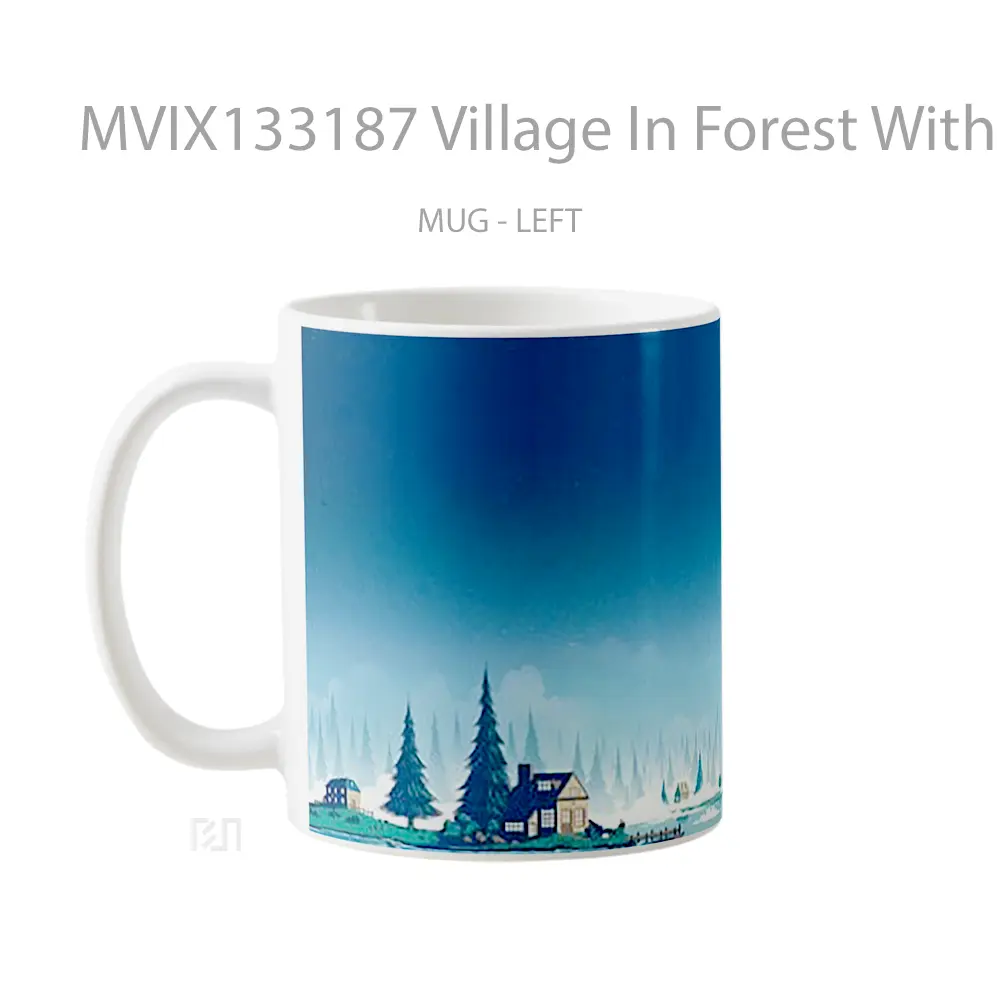 Mug Village In Forest With Lake In Winter Gelas Pemandangan Alam - All-side / Desain