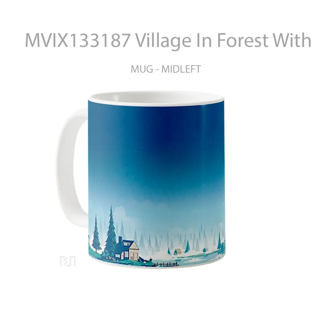 Mug Village In Forest With Lake In Winter Gelas Pemandangan Alam - All-side / Desain